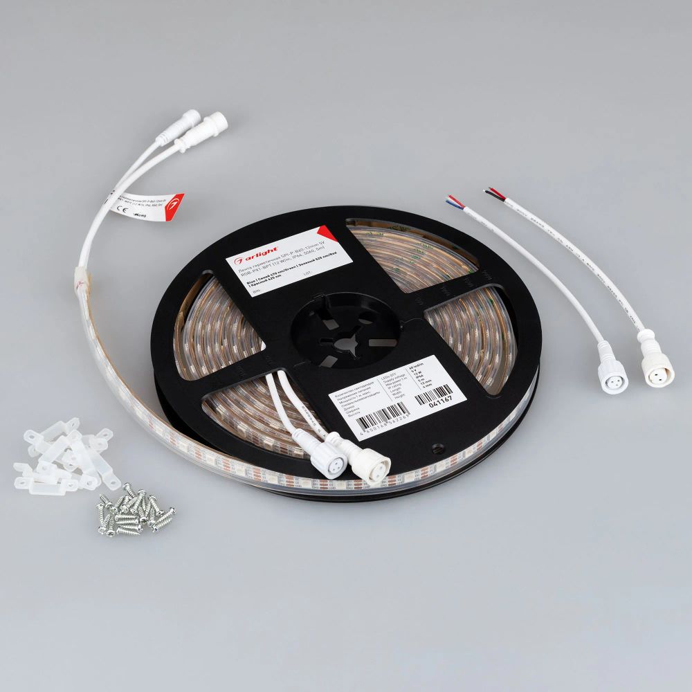 Светодиодная лента герметичная SPI-P-B60-12mm 5V RGB-PX1-BPT (12 W/m, IP66, 5060, 5m) (Arlight, бегущий огонь) 041167