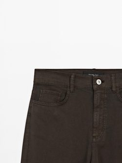 Massimo Dutti Укороченные брюки прямого кроя из хлопковой смеси, шоколадный