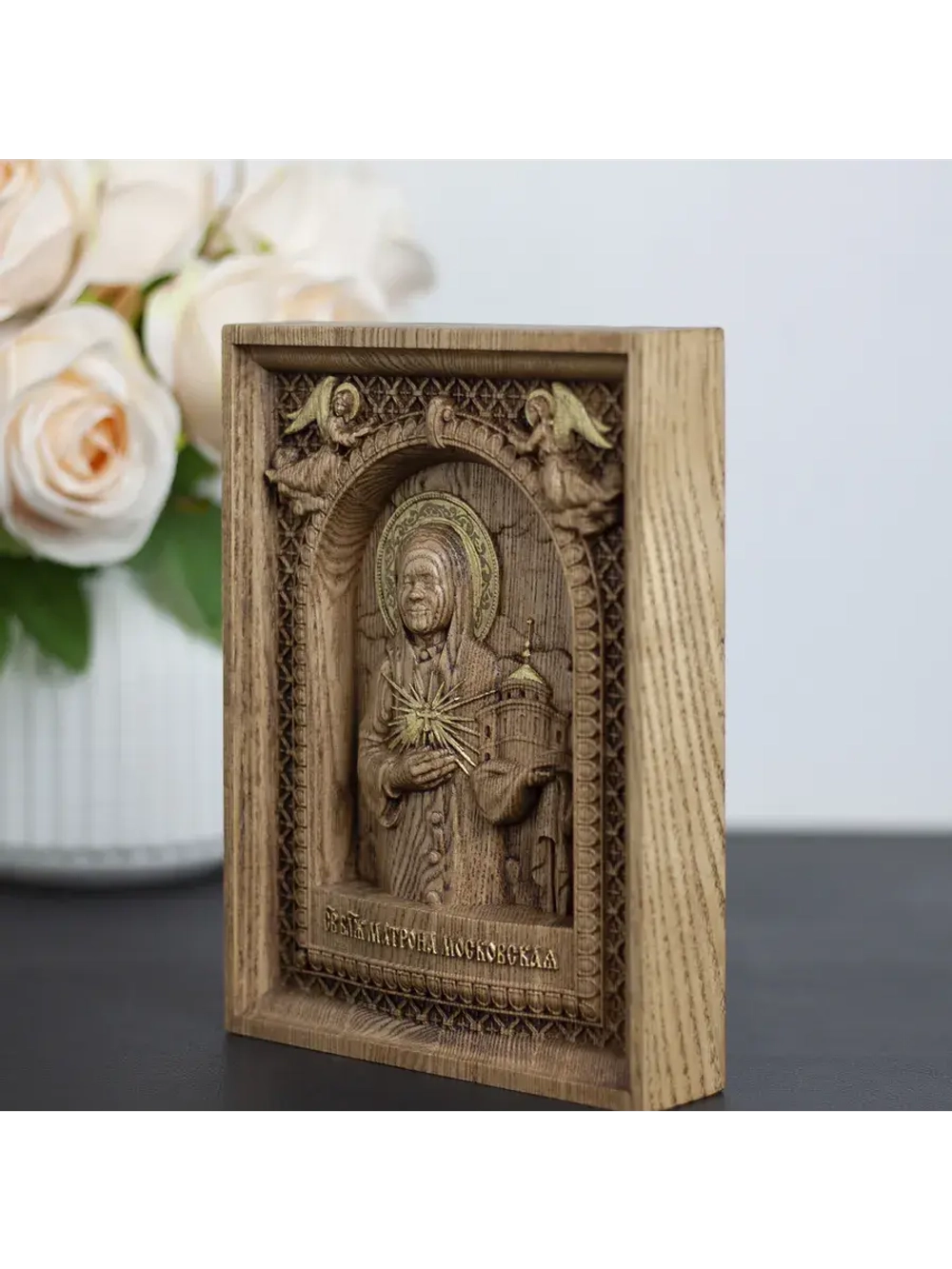 Матрона Московская деревянная резная икона, ясень
