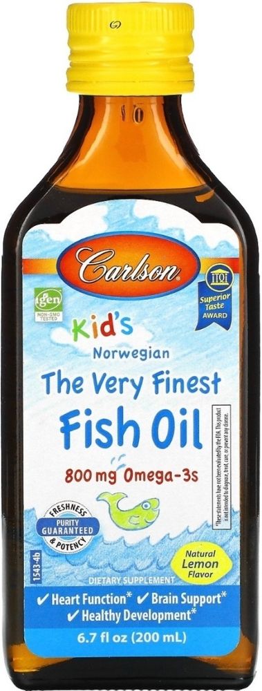 Carlson норвежская серия для детей самый лучший рыбий жир натуральный лимонный вкус 800 мг 200 мл