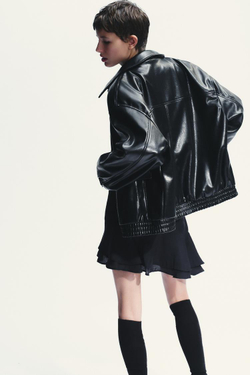 ZARA БОМБЕР ИЗ ИСКУССТВЕННОЙ КОЖИ, ЧЕРНЫЙ
