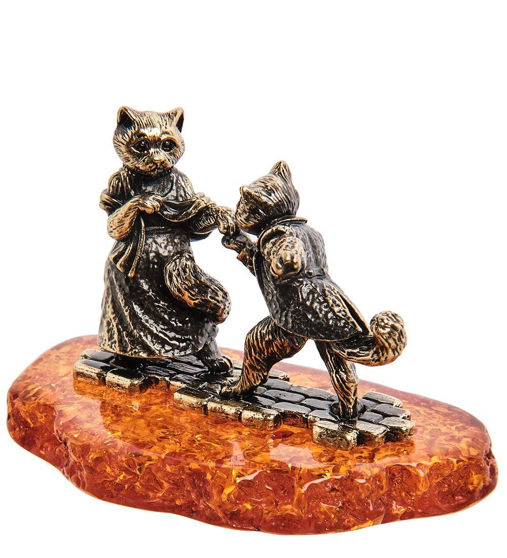 Народные промыслы AM-3074 Фигурка «Коты Ромэо и Джульета» (латунь, янтарь)