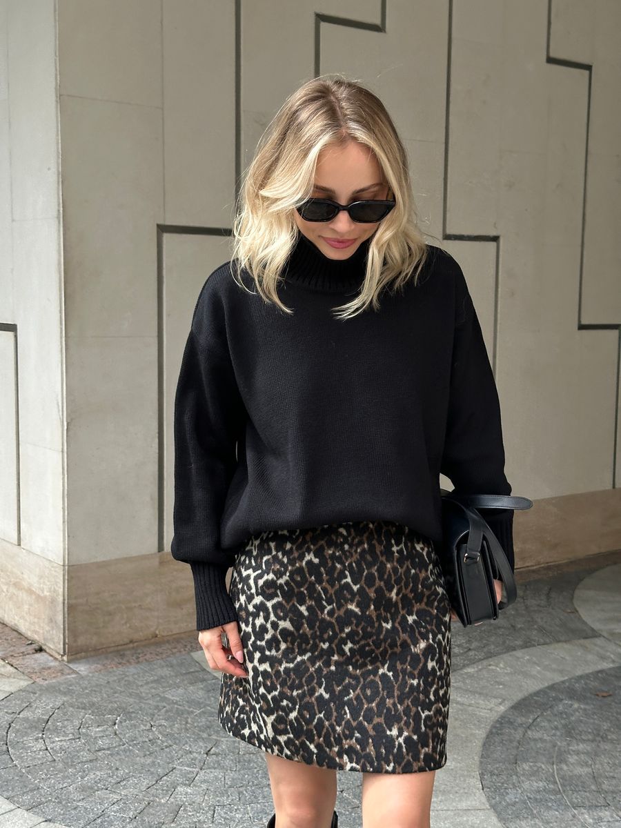 Юбка из смесовой шерсти на поясе мини леопард