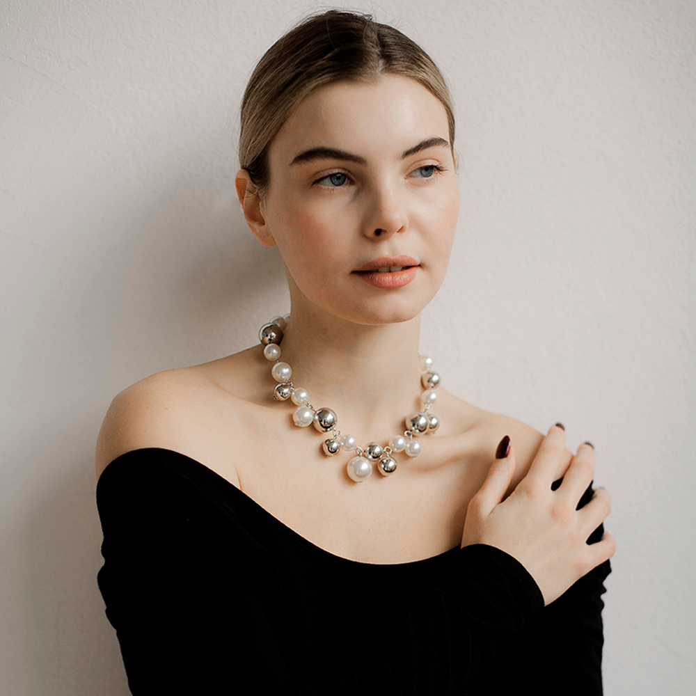 Бусы крупный жемчуг, белый, серебро