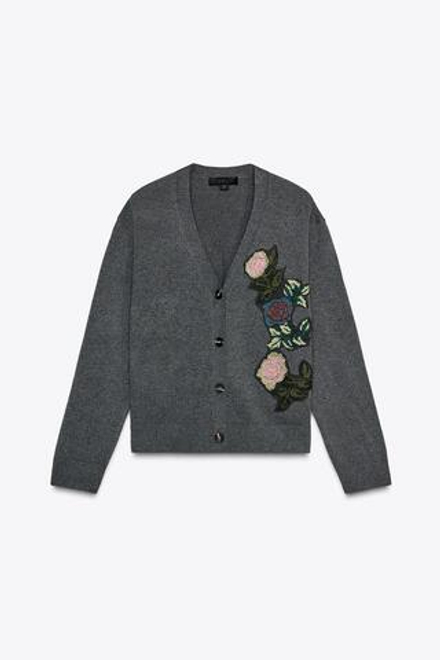ZARA КАРДИГАН С ЦВЕТОЧНОЙ ВЫШИВКОЙ, СЕРЫЙ