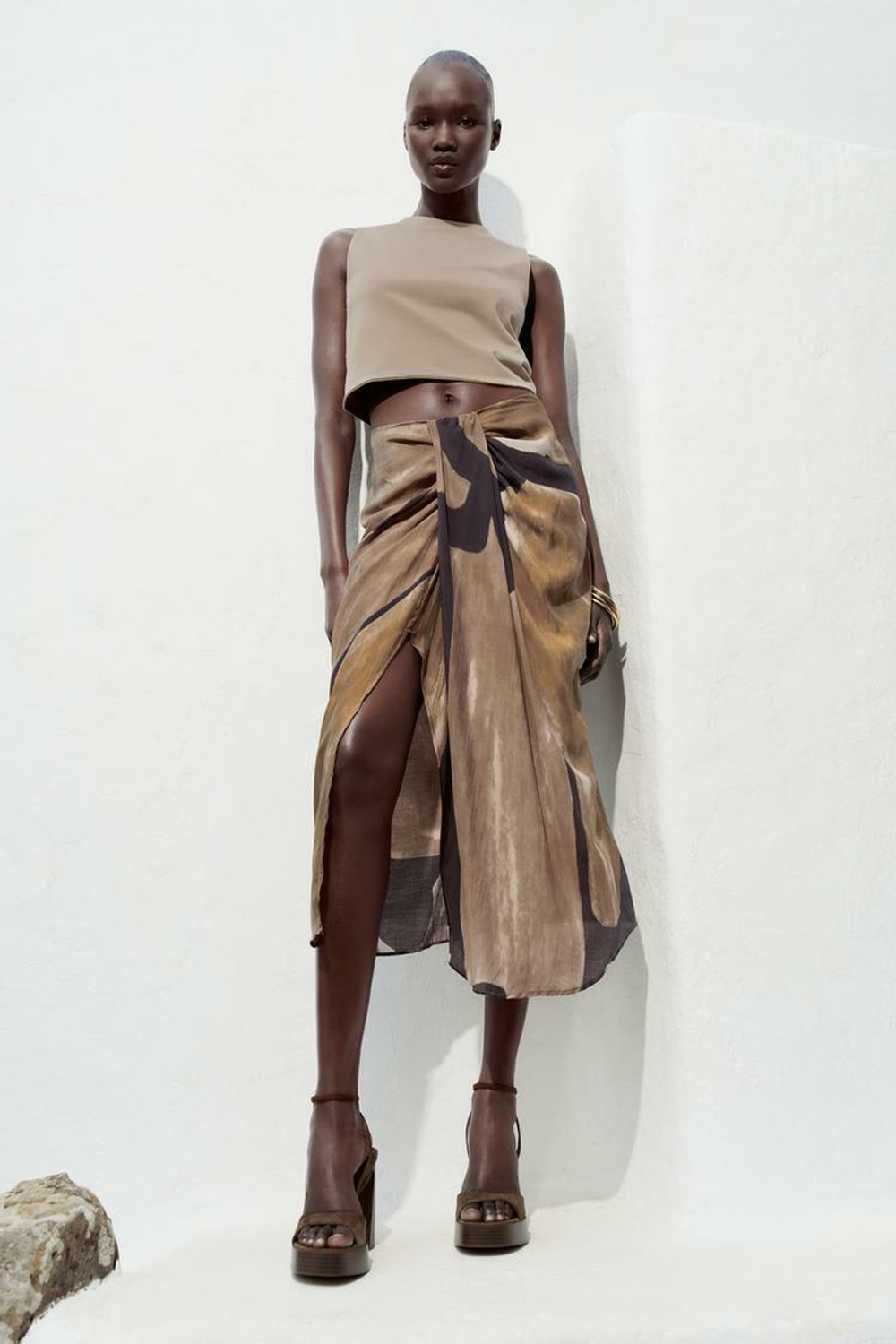 ZARA ТОП CROPPED БЕЗ РУКАВОВ, БЕЖЕВЫЙ