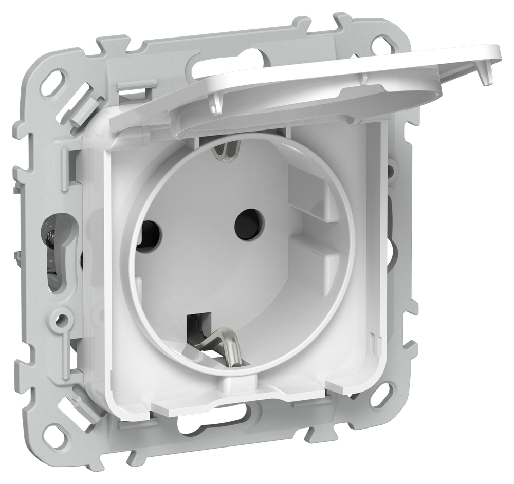 FLITE Розетка с заземлением с защитными шторками и крышкой 16А IP44 РСшкр11-0-44-ФлБ белый IEK