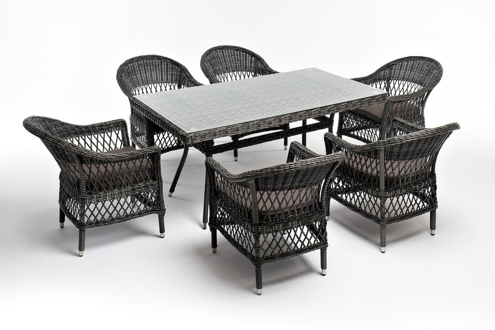 "Амароне" обеденная группа из искусственного ротанга на 6 персон, цвет графит