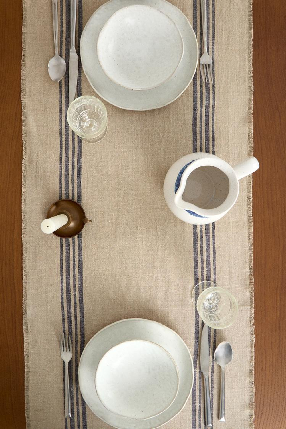 ZARA HOME КЛЕТЧАТАЯ ЛЬНЯНАЯ ДОРОЖКА, СИНИЙ