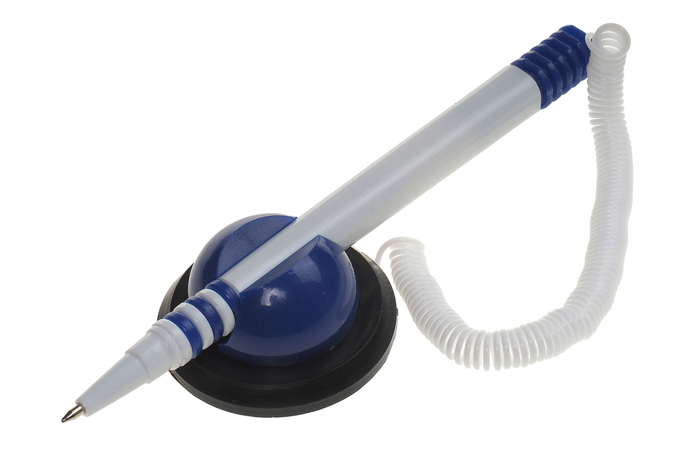 Ручка шариковая "Стенд-Пен" Brauberg настольная синяя 0.5мм корпус белый/синий пластиковый подставка пластиковая крепление пружинка