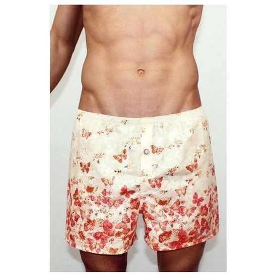 Мужские трусы-шорты бежевые с оранжевыми бабочками Romeo Rossi Shorts RR00301