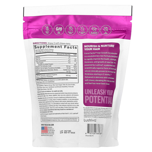 Force Factor, ускоритель роста волос, ягодное ассорти, 60 жевательных таблеток