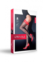 Черные чулки в мелкую сеточку с красной кружевной резинкой на силиконе SM (2/3) (Цвет: черный, красный)