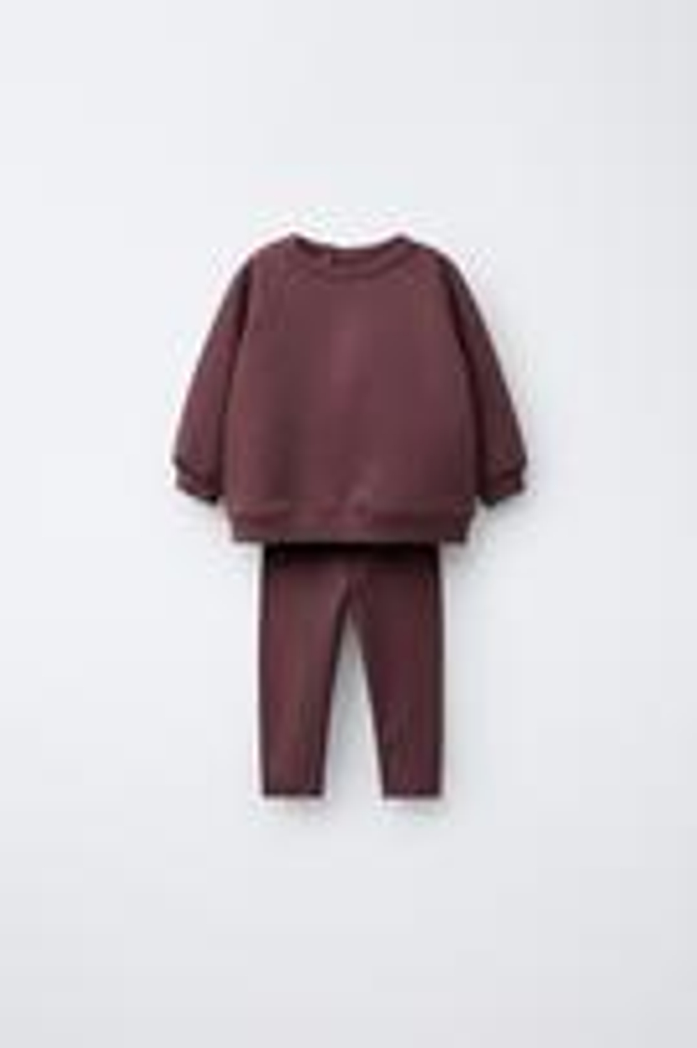 ZARA КОМПЛЕКТ ОДНОТОННОЙ ТОЛСТОВКИ И ЛЕГИНСОВ, БАКЛАЖАННЫЙ