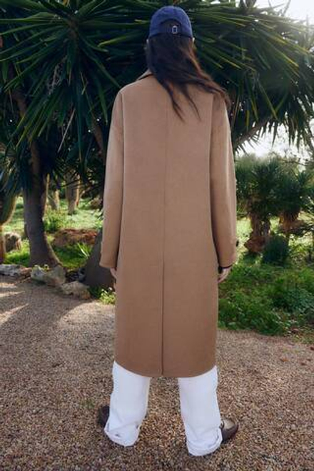 H&M Длинное пальто ручной работы из смесовой шерсти, темно-бежевый