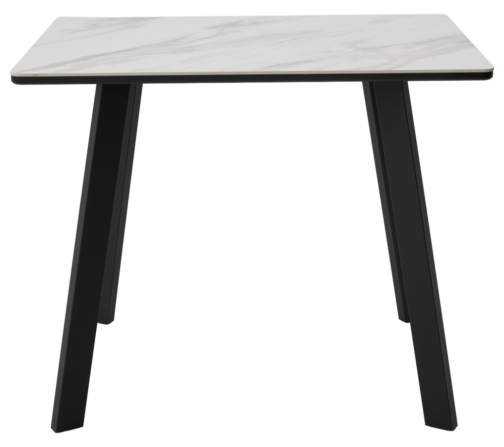 Стол ТИК ТАК 90  Белый мрамор активный, керамика / Черный каркас М-City
