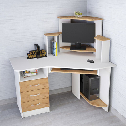 Стол компьютерный Грета-7 (1300*1335*900) белый/дуб крафт золотой