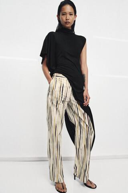 ZARA БРЮКИ ИЗ ПОПЛИНА В ПОЛОСКУ — ZW COLLECTION, КОРИЧНЕВЫЙ/ЭКРЮ