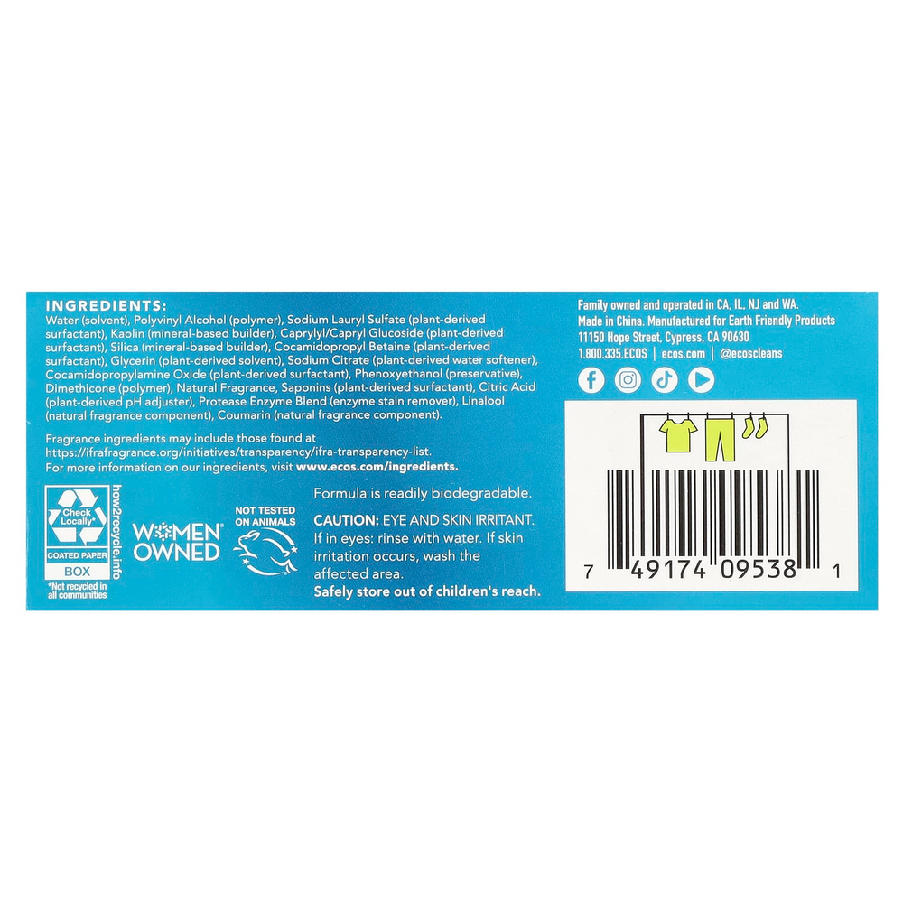 Earth Friendly Products, ECOS®, моющее средство для стирки на растительной основе, лаванда и ваниль, 50 шт.