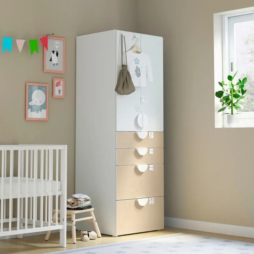 Шкаф - IKEA SMÅSTAD/PLATSA/SMASTAD/СМОСТАД/ПЛАТСА ИКЕА, 57х60х181 см, белый/бежевый