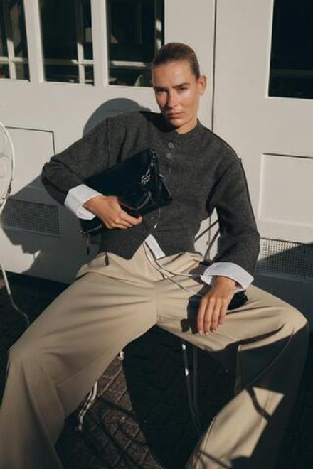 ZARA БРЮКИ WIDE LEG С ДВОЙНЫМ ПОЯСОМ, ПЕСОЧНЫЙ