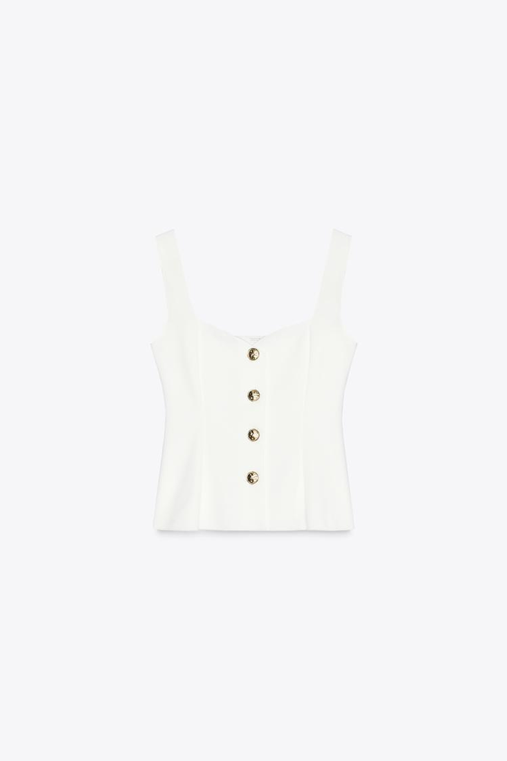 ZARA ТОП С ЭЛАСТИЧНЫМ ЖИЛЕТОМ И БАСКОЙ, ЖЕЛТОВАТО-БЕЛЫЙ