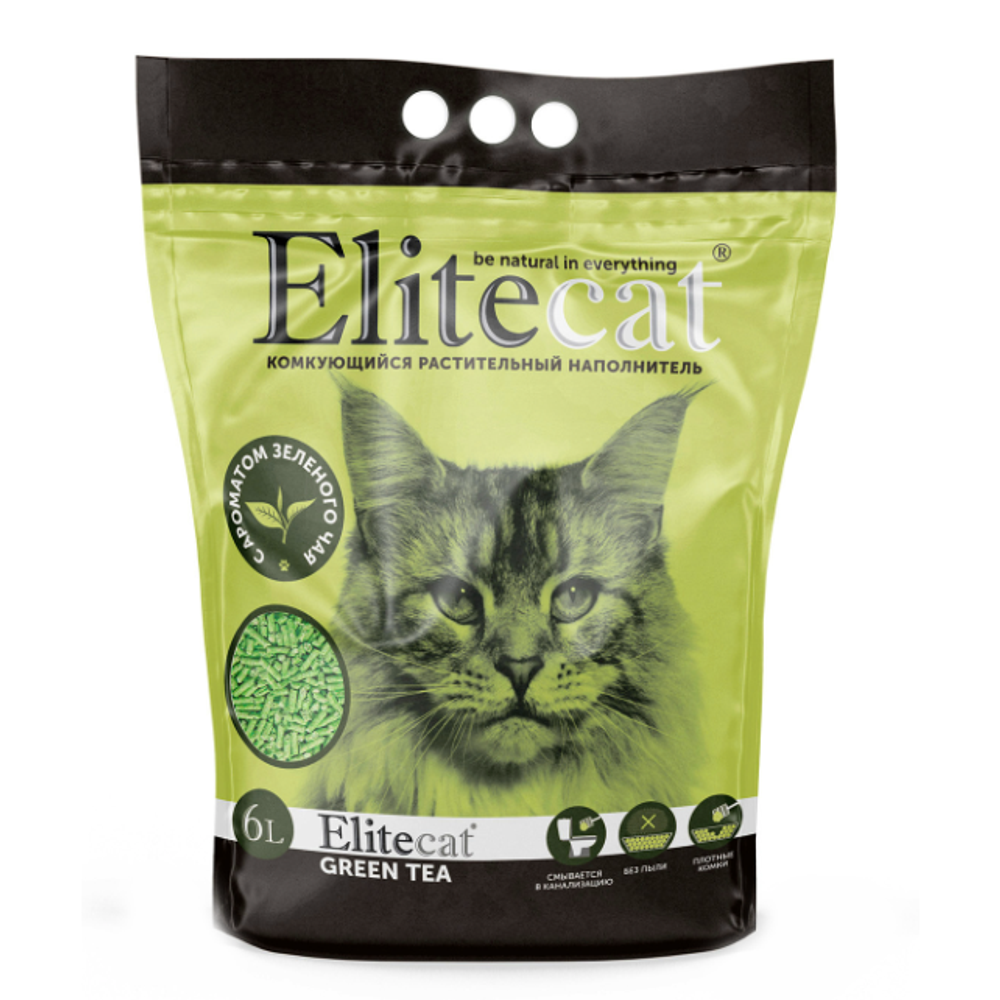 Elitecat наполнитель комкующийся, растительный "tofu green tea", 6л / 2.7кг