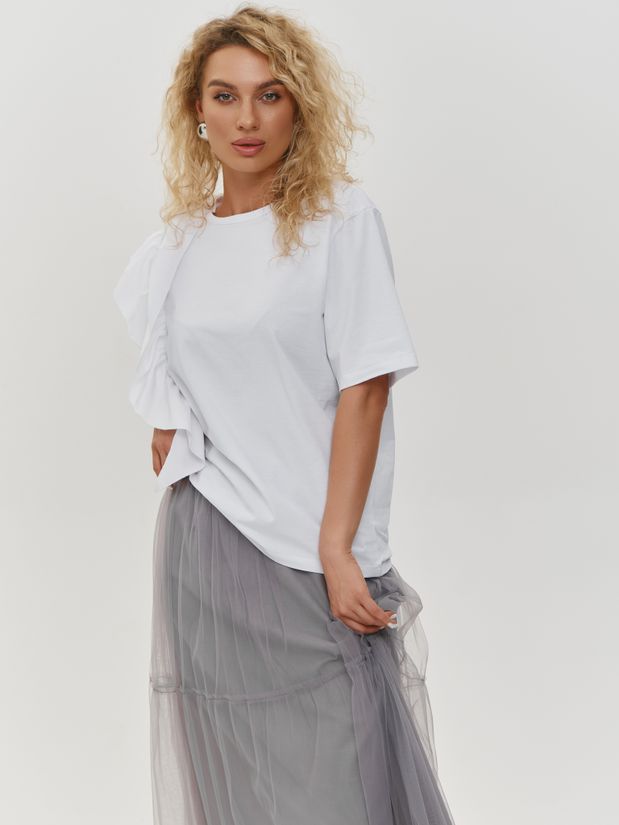 Футболка с воланом,белая