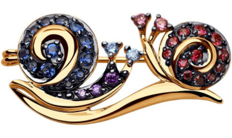 Брошь из золота с фианитами