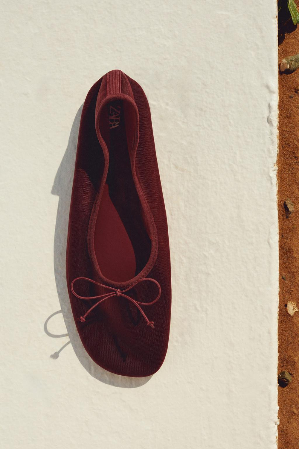 ZARA БАЛЕТКИ ИЗ СЕТЧАТОЙ ТКАНИ, БОРДОВО-КРАСНЫЙ