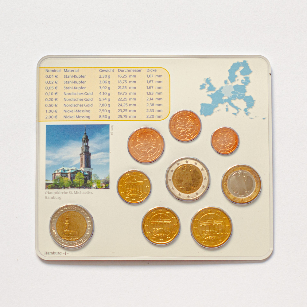 Germany 2008 Year Set (A, D, F, G, J) + 5 x 2 Euro: "St. Michaelis' Church (Hamburg)"