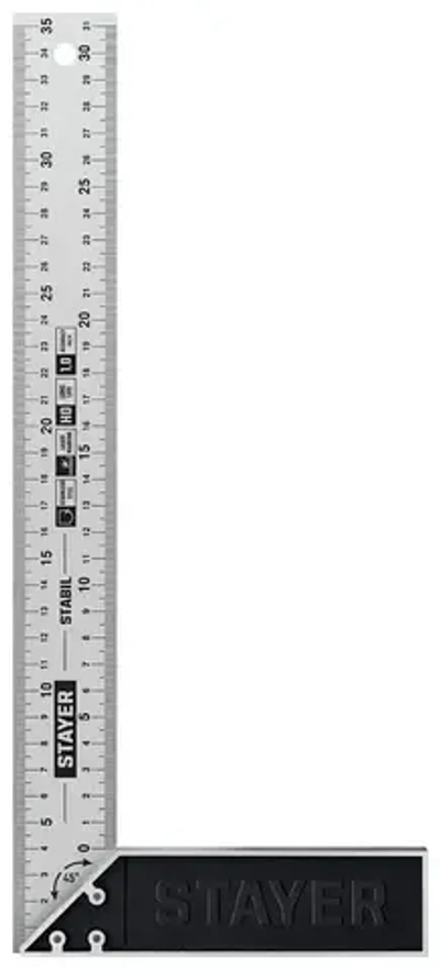 Профессиональный угольник с нержавеющим полотном, 350 мм // STAYER STABIL Professional