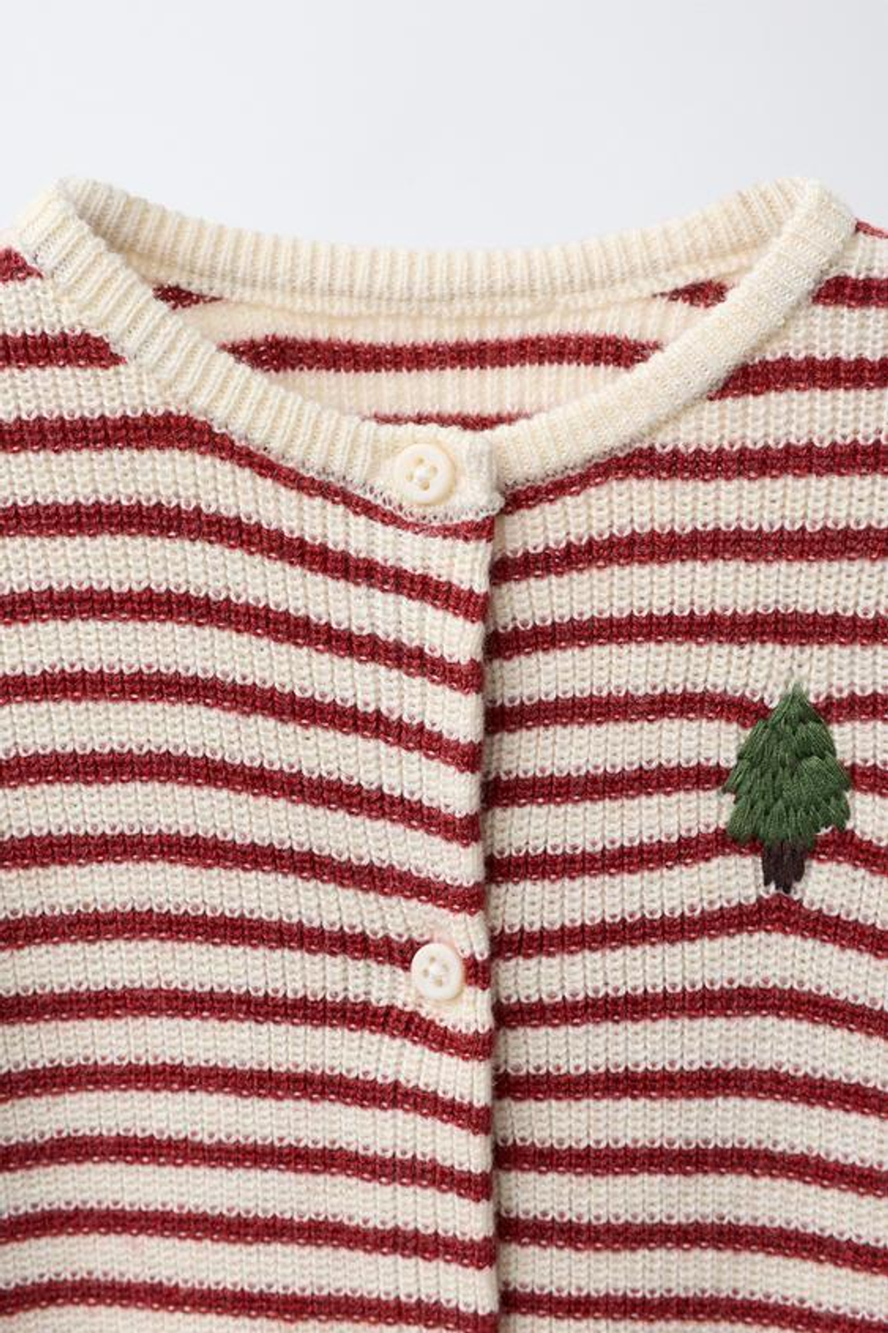 ZARA ВЯЗАНЫЙ КОМБИНЕЗОН В ПОЛОСКУ С ВЫШИТЫМ ДЕРЕВОМ, БУРГУНДИ