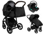 Детская коляска Roan Esso Кожа 3 в 1 с автокреслом Pituso Santiso Pro ESSK/210/1 Black /Black/руч.Тем.коричневый