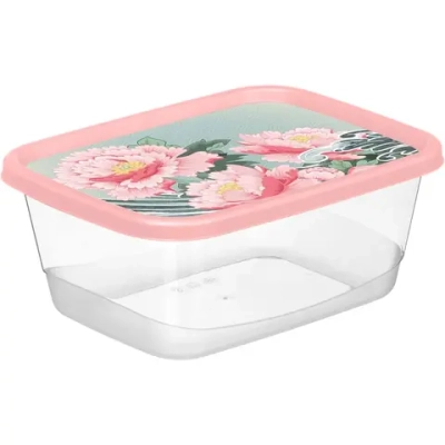 Контейнер для продуктов прямоугольный 0,5л с декором "Сад пионов" (розовый)