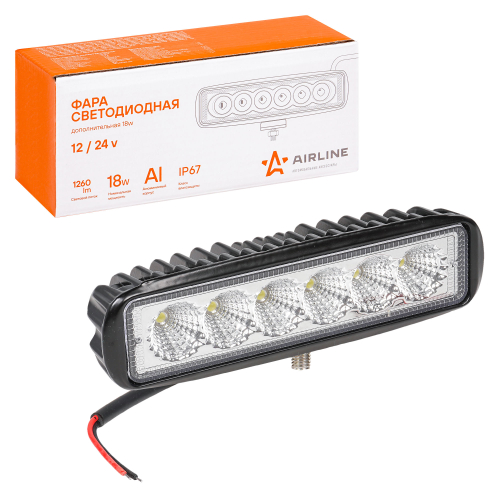 Фара светодиоднаяпрямоугольная 6 LED рассеянный свет 18W (157х42х40) 12/24V Airline