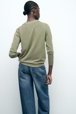 ZARA БАЗОВЫЙ ОДНОТОННЫЙ КАРДИГАН, СВЕТЛЫЙ ХАКИ