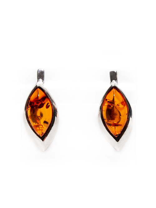 Серьги с натуральным янтарем коньячного цвета