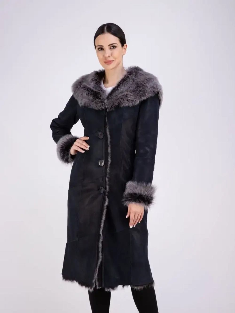 Дубленка натуральная с капюшоном длинная Турция