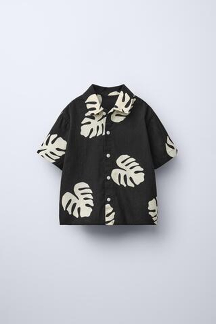ZARA РУБАШКА С ПРИНТОМ, ЧЕРНЫЙ/ЭКРЮ