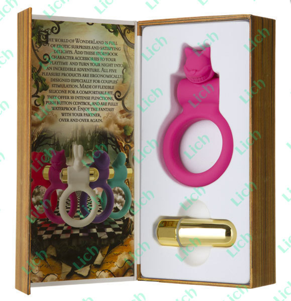 Розовое эрекционное кольцо с вибростимулятором клитора Чеширский кот, 5.3 см