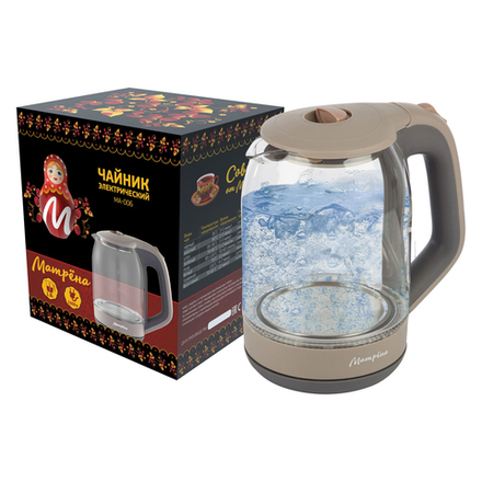 Стеклянный чайник электрический Матрена MA-006, 1,8 л, пластик бежевый