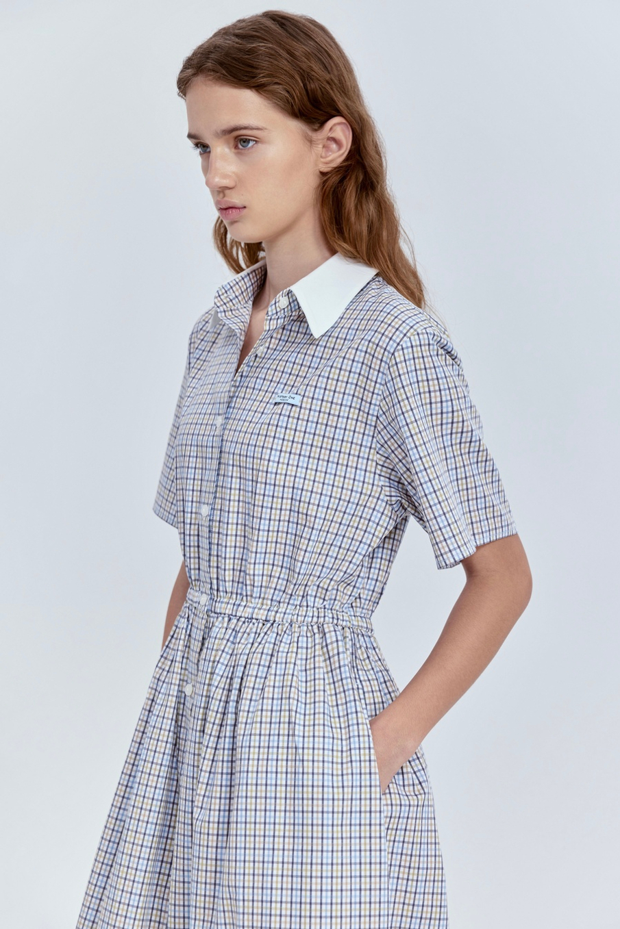 Платье в клетку  из итальянского хлопка с белым воротником