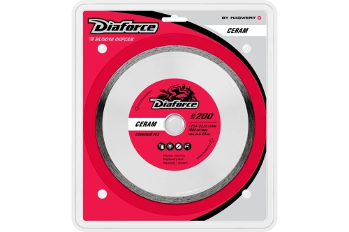 Диск алмазный DIAFORCE CERAM 200х25,4/22,23х6х2,5 мм влажный рез