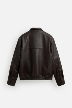 ZARA КУРТКА-БОМБЕР ИЗ ИСКУССТВЕННОЙ КОЖИ, ШОКОЛАДНО-КОРИЧНЕВЫЙ