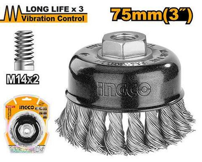 Чашечная щетка плетеная М14 для УШМ 75х0,5мм INGCO WB20755 INDUSTRIAL