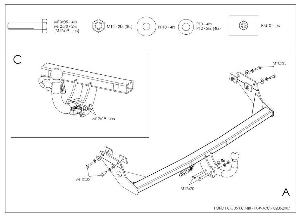 Фаркоп оцинкованный Galia F049A для Ford Focus I универсал 1998-2004(паспорт и сертификат в комплекте)(без электрики)