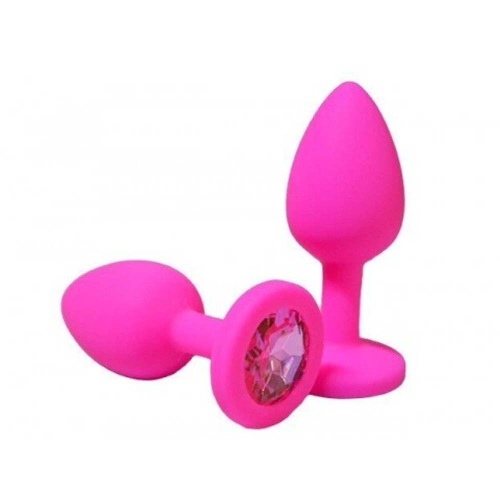 Анальная пробка из розового силикона с розовым кристаллом (размер S)
