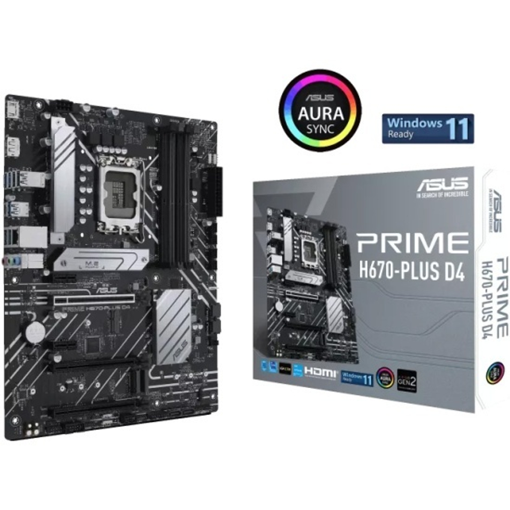 Материнская плата ASUS PRIME H670-PLUS D4 Socket 1700, Intel H670, 4xDDR4, 2xPCI-E 4.0, 2500 Мбит/с, 3xUSB 3.2 Gen1, 2xUSB 3.2 Gen2, USB 3.2 Gen2 Type-C, HDMI, DisplayPort, ATX