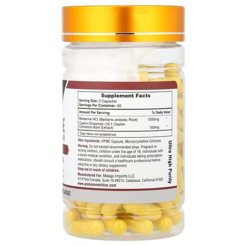 Probase Nutrition, берберин с цейлонской корицей, 120 растительных капсул